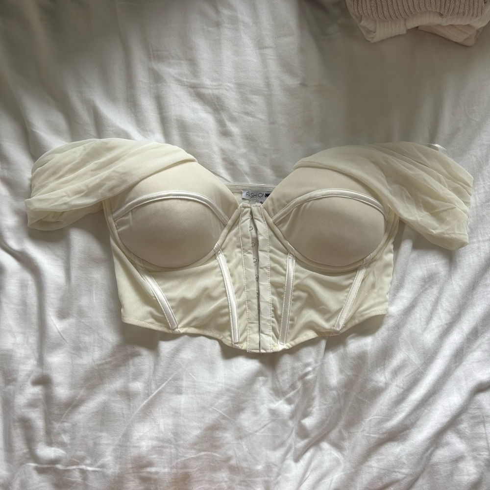 Fashion Nova off the should corset top cream